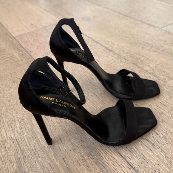 Saint Laurent Satin Black Ankle Strap Heels Size 38 - Picture 5 of 6